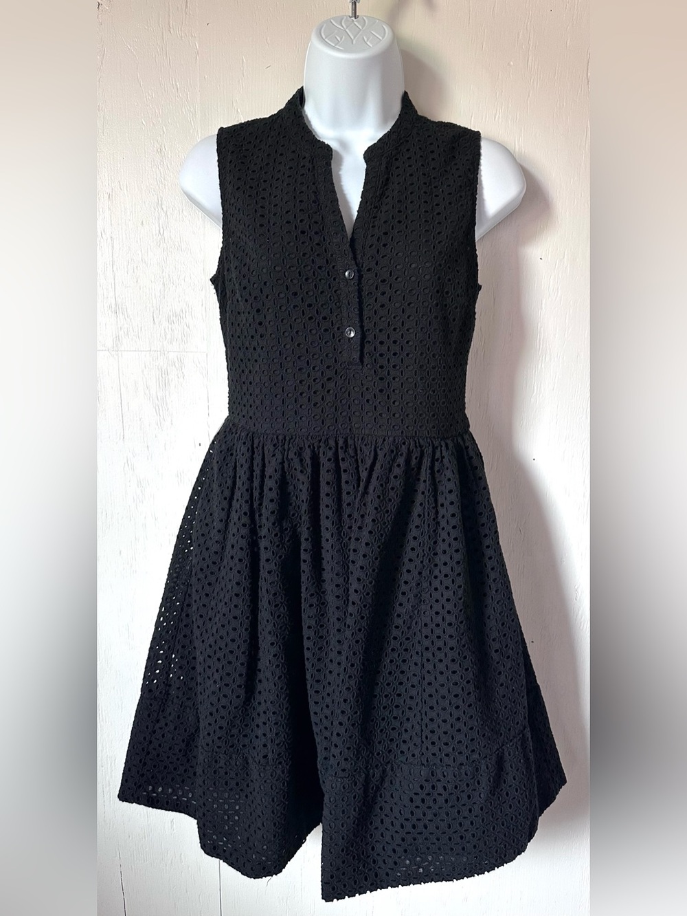 Banana Republic 100% Cotton Black Eyelet Fit & Flare Dress Size 2